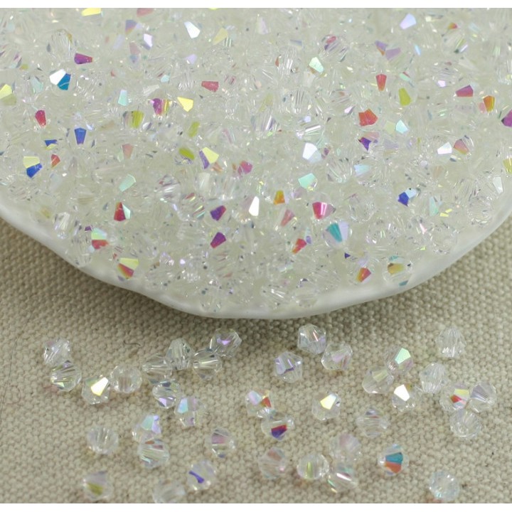 1 Tali Manik-Manik Kaca Kristal Austria Putih Ukuran 4mm Untuk Penanda Perhiasan Kalung Gelang