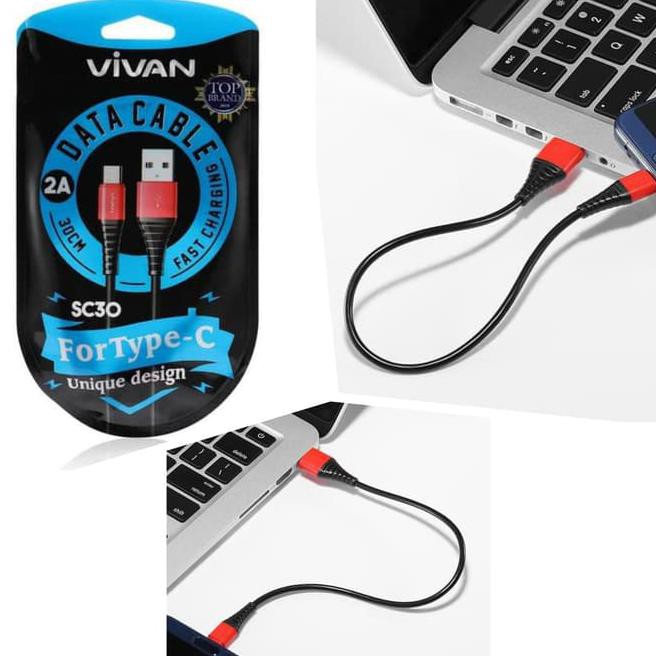 Kabel Data Vivan Type C SC30 30cm 2A FAST CHARGING Kabel Casan Tipe C