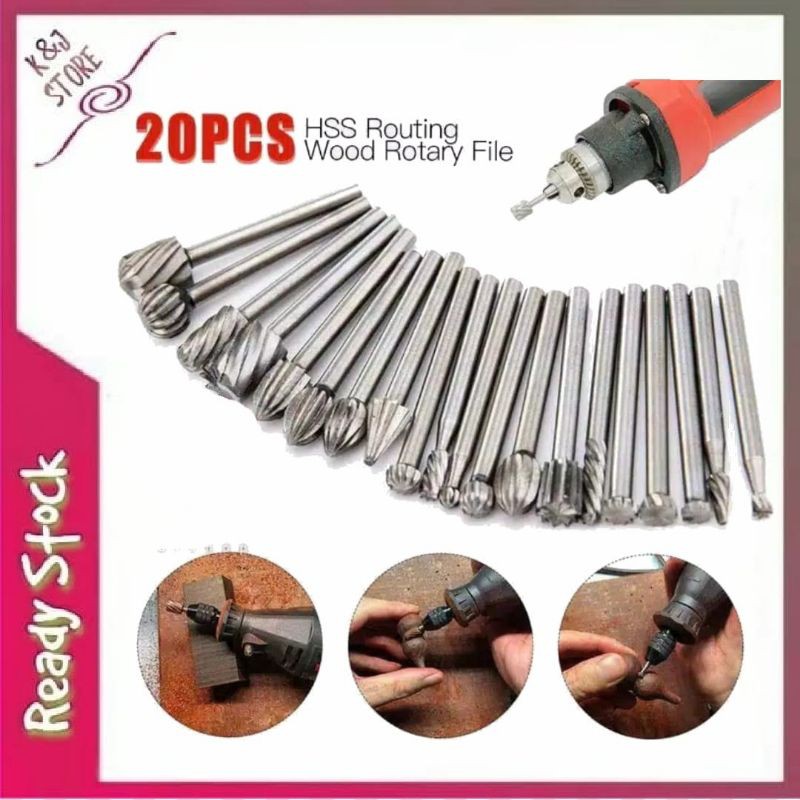 Set Mata Tuner Bor Ukir Kayu HSS Mini Grinder Dremel Electric Drill