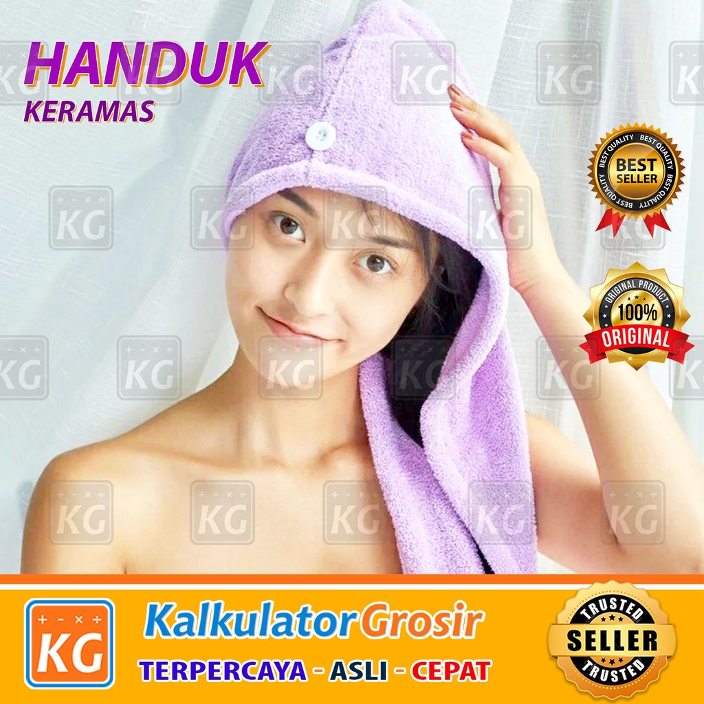 Handuk Keramas Hairtowel Handuk Turban Microbulu Handuk Kancing Kramas Handuk Rambut Gampang Dipakai dan Gunakan Microfiber Lap Pengering Rambut Kepala Import Large 63x20cm