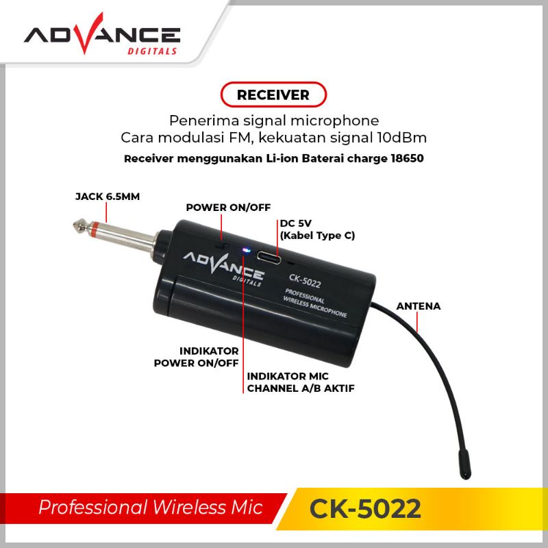 Advance Microphone Mic Double Wireless + Receiver CK-5022