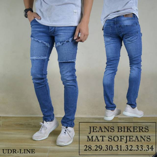 Celana Jeans Pria Skinny Biker Motor Ripped Knee Rips Sobek Robek Black Denim Streact Berkualitas