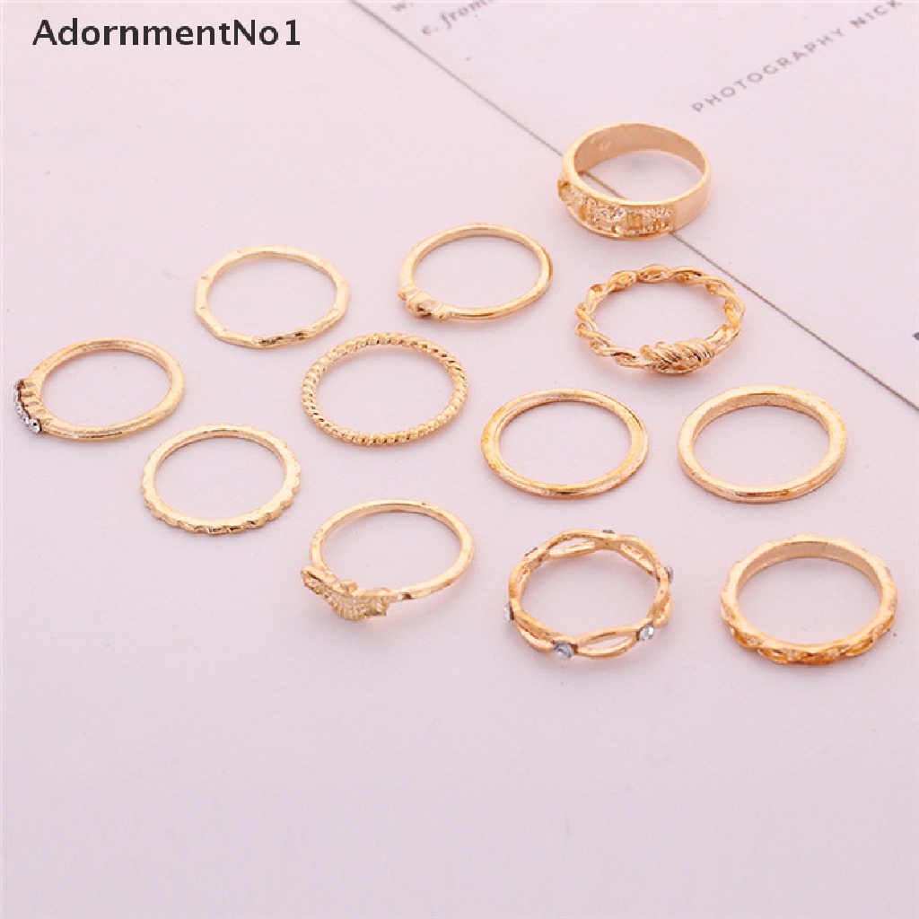 (AdornmentNo1) 12pcs / Set Cincin Buku Jari Aneka Bentuk Warna Gold Gaya Vintage Punk Untuk Wanita