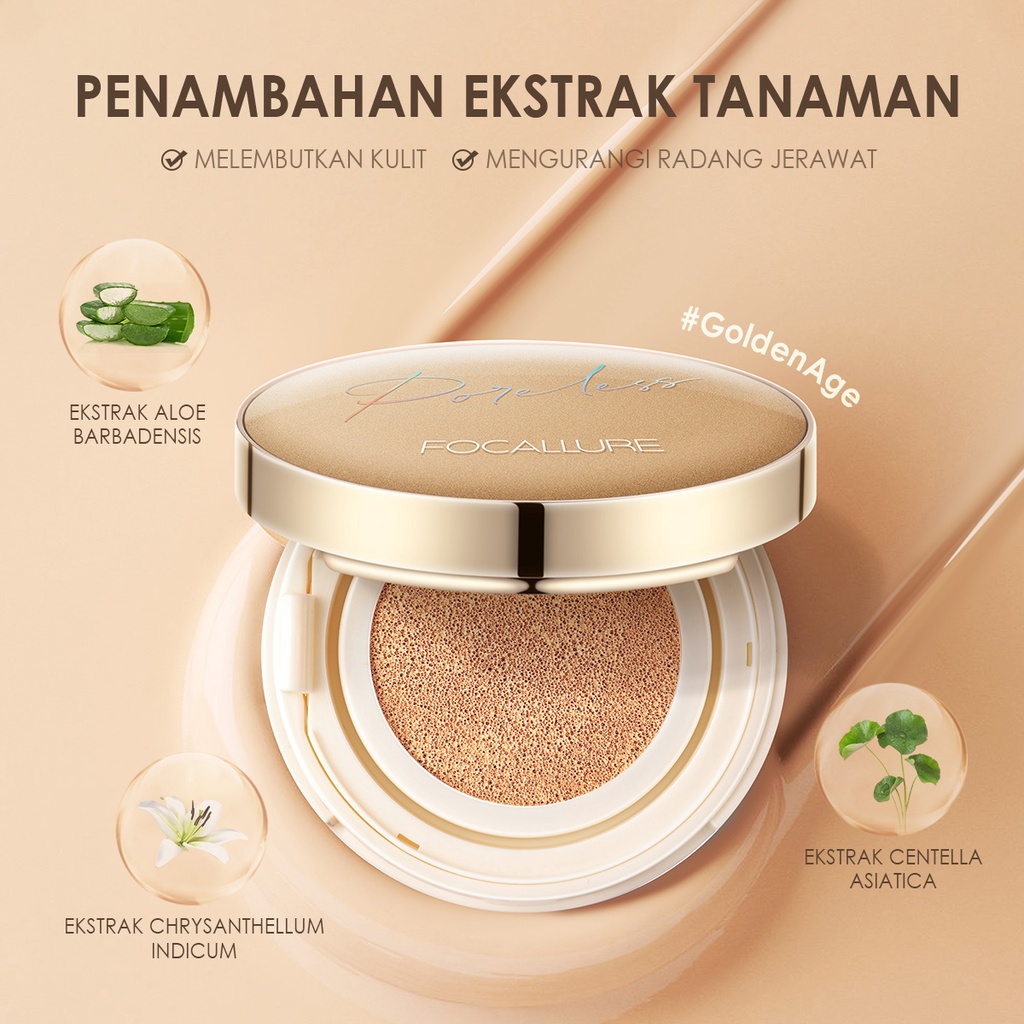 Focallure Matte Poreless BB Cushion Full Coverage Soft Plant Extracts Waterproof Foundation #GoldenAge