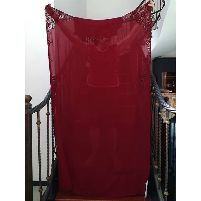 Bahan Kain Kebaya Sifon Halus Dingin Motif Bordir Lace Merah Maroon