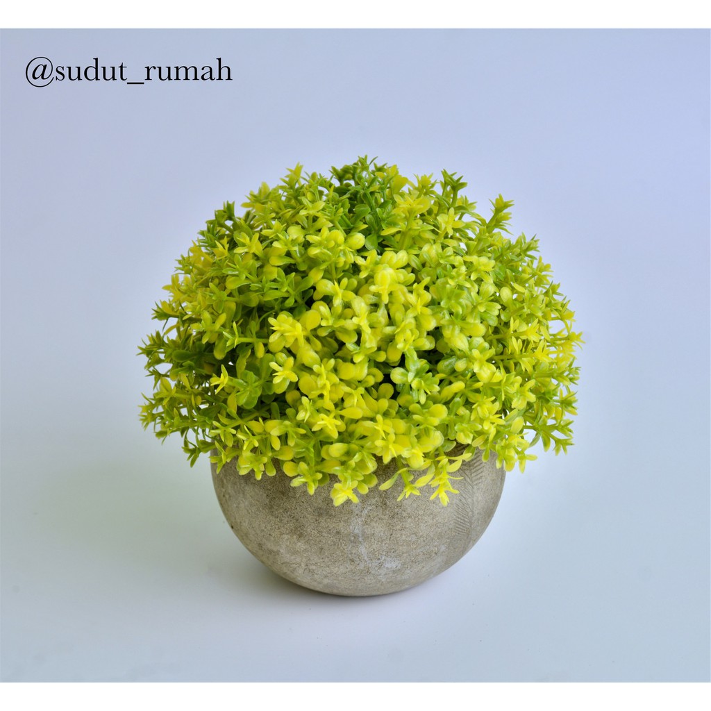 BONSAI BULAT GRASS BALL ARTIFICIAL BUNGA PLASTIK PALSU PAJANGAN DEKORASI-KUNING