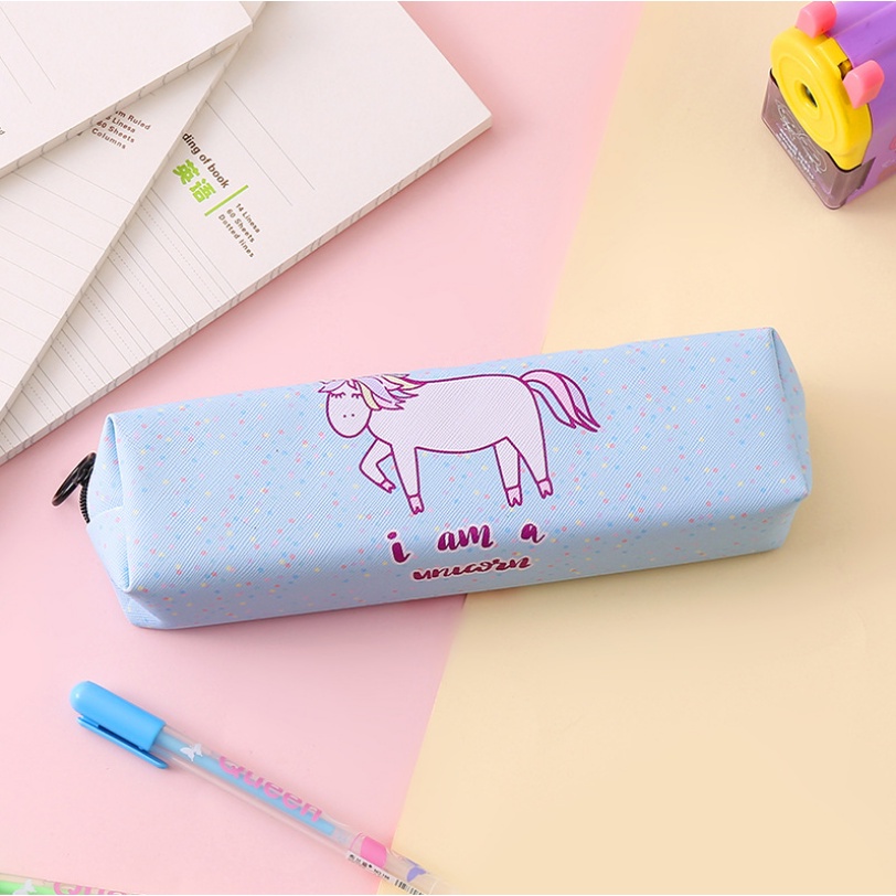 KOTAK PENSIL MOTIF UNICORN LUCU UNIK / KOTAK PULPEN / TEMPAT ALAT TULIS IMPORT TERMURAH PGS-Biru
