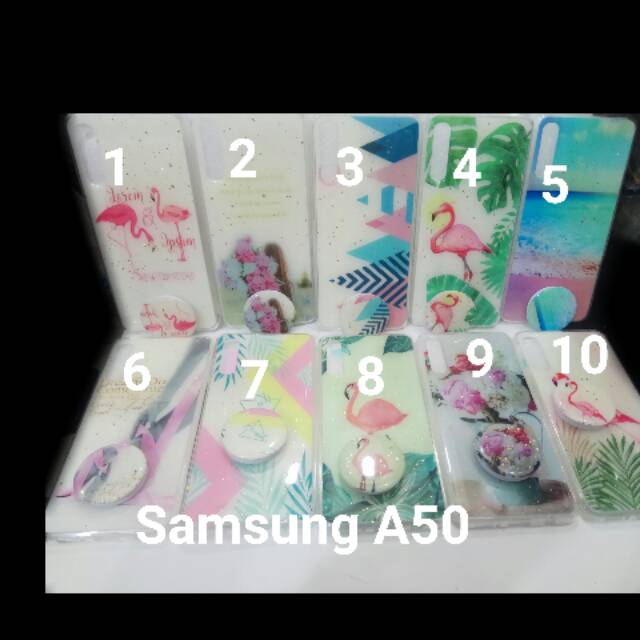 Case glitter flamingo +pop socket Samsung A50
