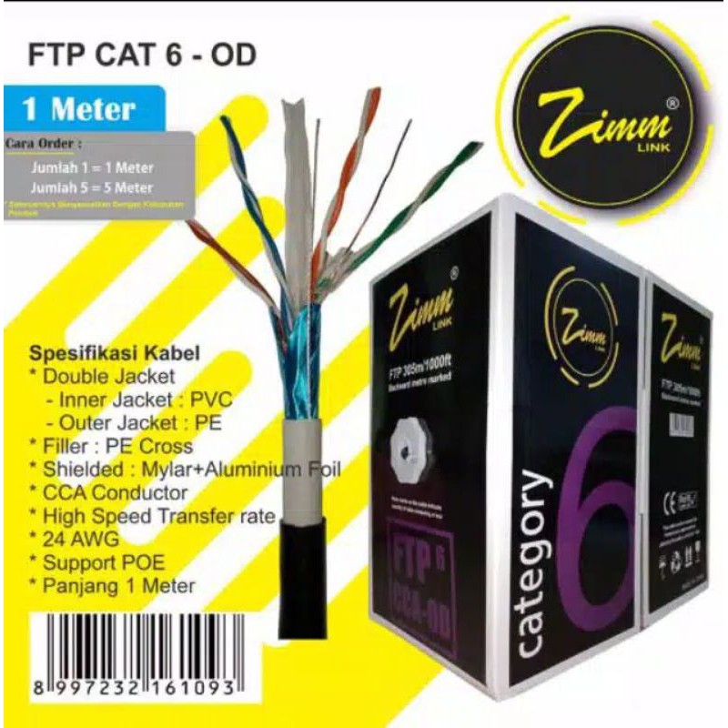 Kabel ZIMMLINK LAN STP FTP Cat 6 Outdoor CCA Double Jacket  Ecer