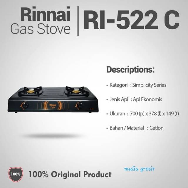 Kompor Gas Rinnai RI 522C dan 522CE / Kompor Rinnai 2 Tungku