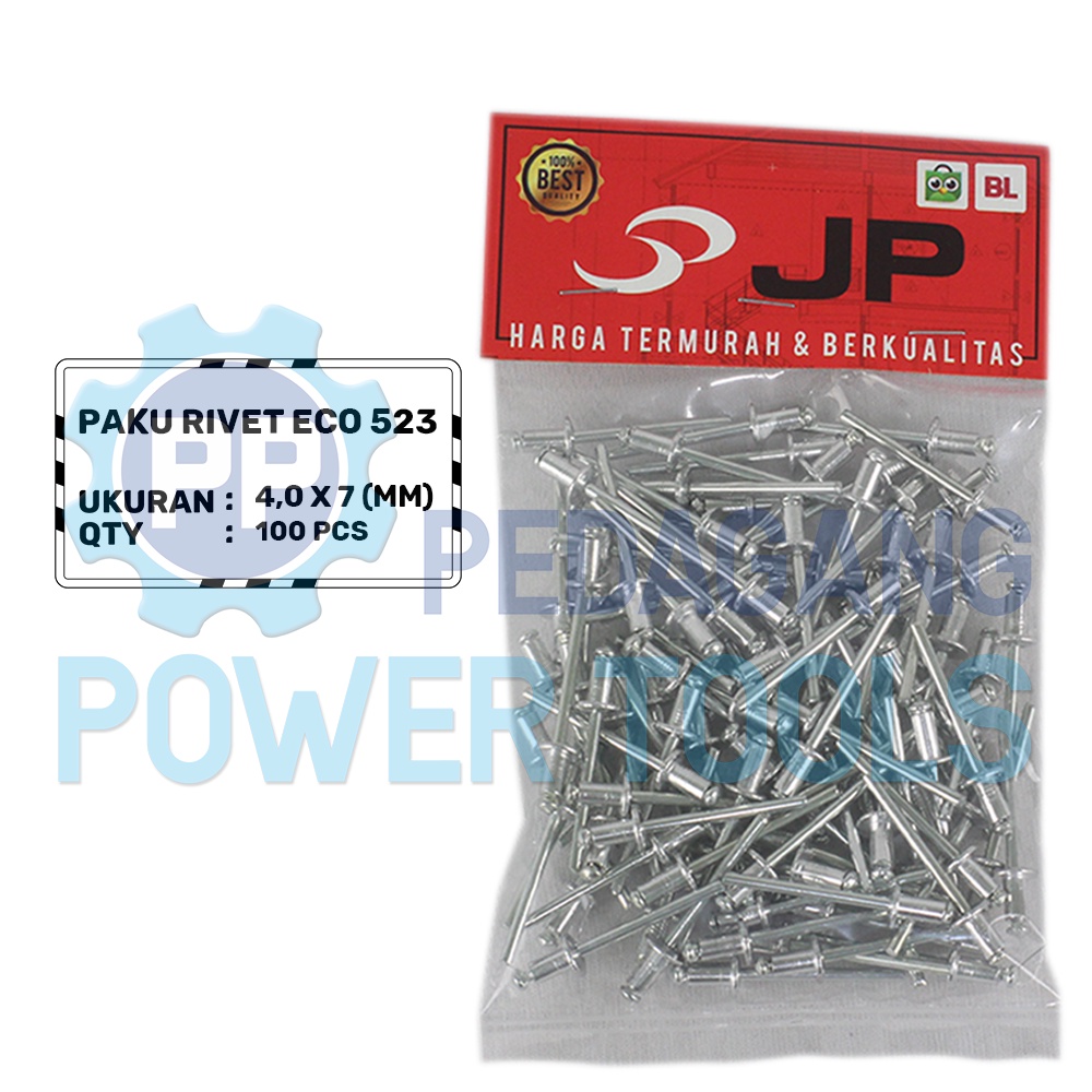 PAKU RIVET ECO 523 100 PCS 4 x 7 MM BLIND RIFET TEMBAK ALUMINIUM