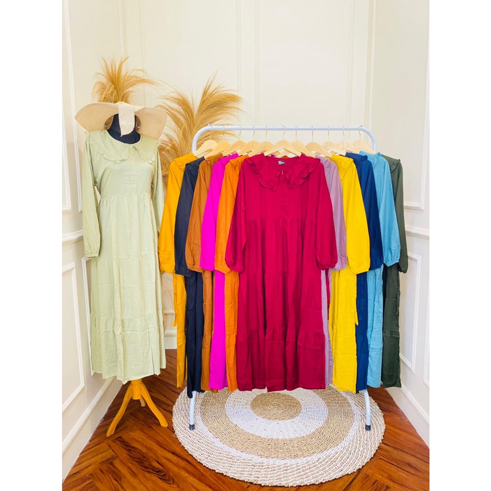 gamis nabila ruffle polos/gamis rempel polos/gamis umpak/gamis susun 3/gamis rayon adem/gamis rayon 