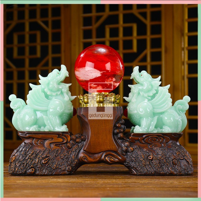 Patung Pajangan Hiasan Hadiah Kado Imlek Singa Langit Lion Sky Kembar Samsi Batu Giok Asli Chi Qi Lin Cillin Chilin Cilin Kilin Qillin Hoki 1 Satu Set Pasang Sepasang Lucky Luck Fengshui Penjaga Rumah Toko Ruko Pembawa Hoki Rejeki Ukuran Size Kecil Besar