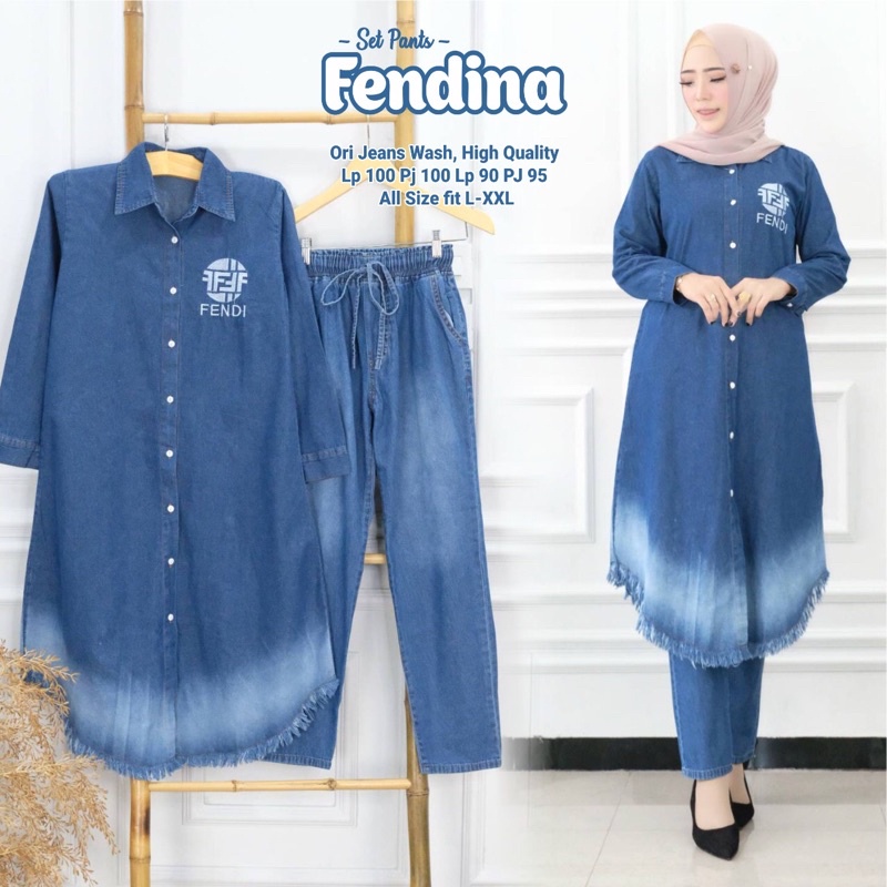 FENDINA SET (SETELAN DEWASA/TUNIK/TUNIK DENIM/TUNIK WANITA/TUNIK DEWASA/JEANS MURAH)