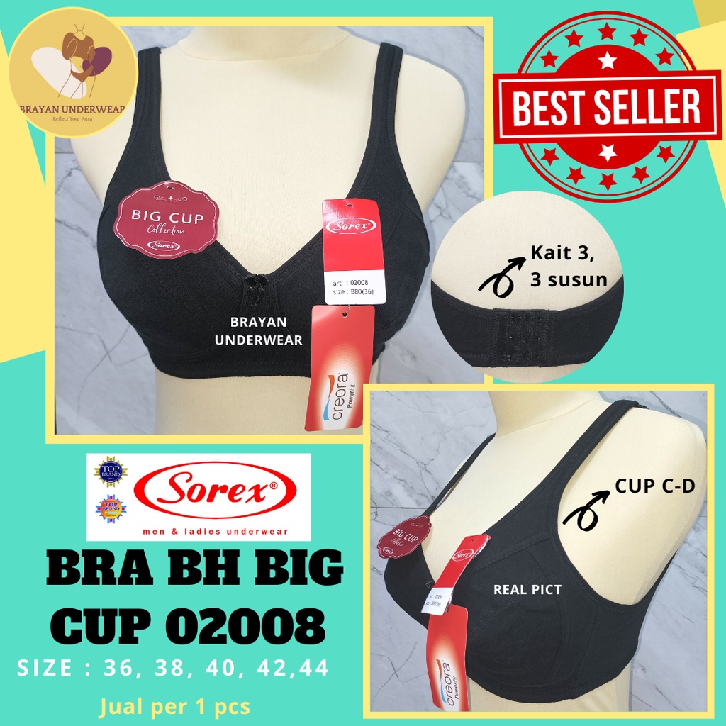 [ 1 PCS ] BH SOREX BIG CUP [ 02008 ] Ukuran 36.38.40.42.44 - Pakaian Dalam Bra Wanita Jumbo Big Cup 