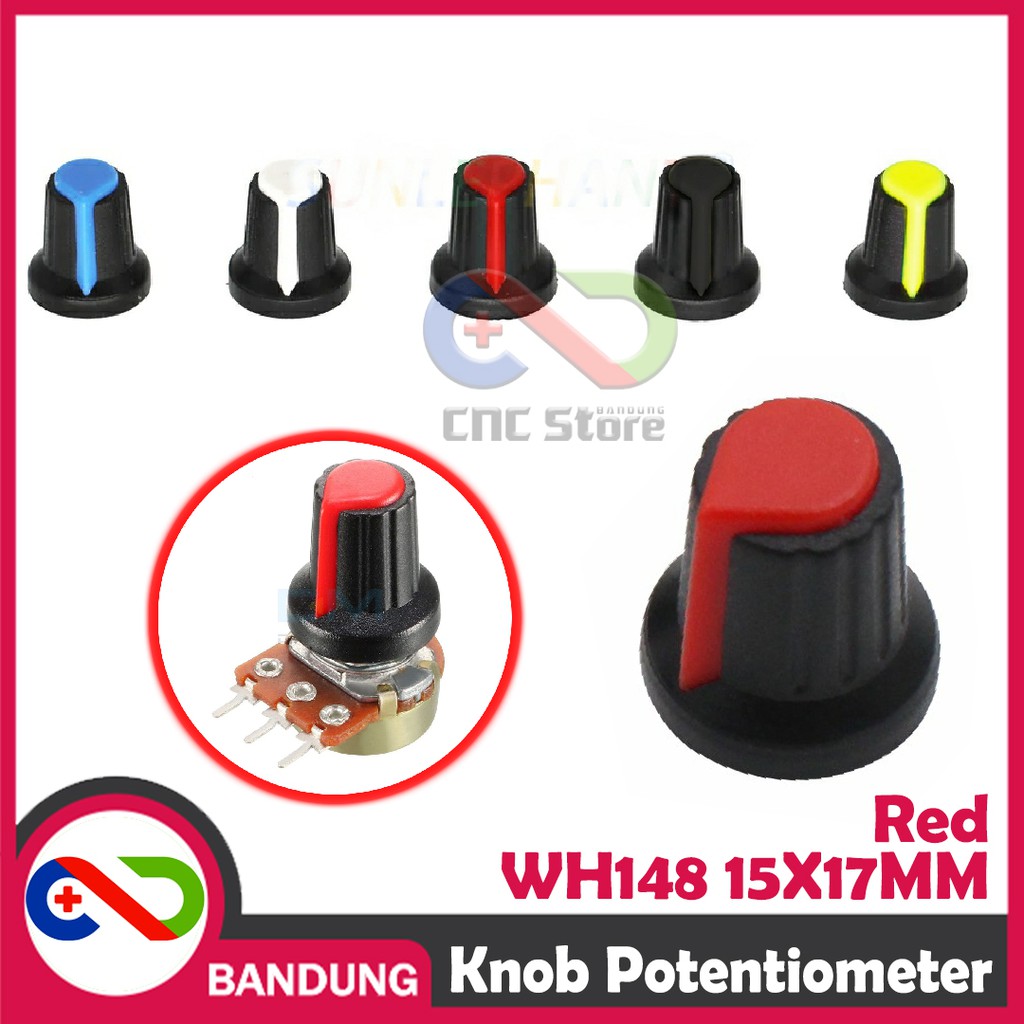 KNOB POTENTIOMETER POTENSIOMETER ROTARY WH148 15X17MM RED MERAH
