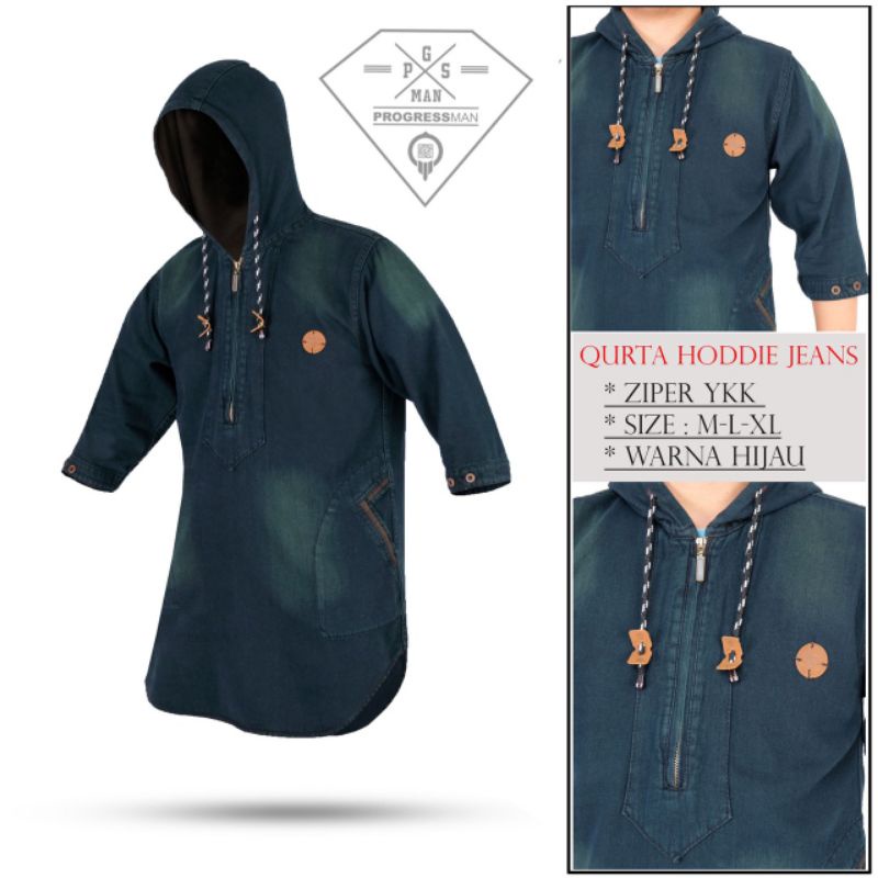 Koko qurta hoddie denim pria / qurta denim pria / Koko hoddie denim premium