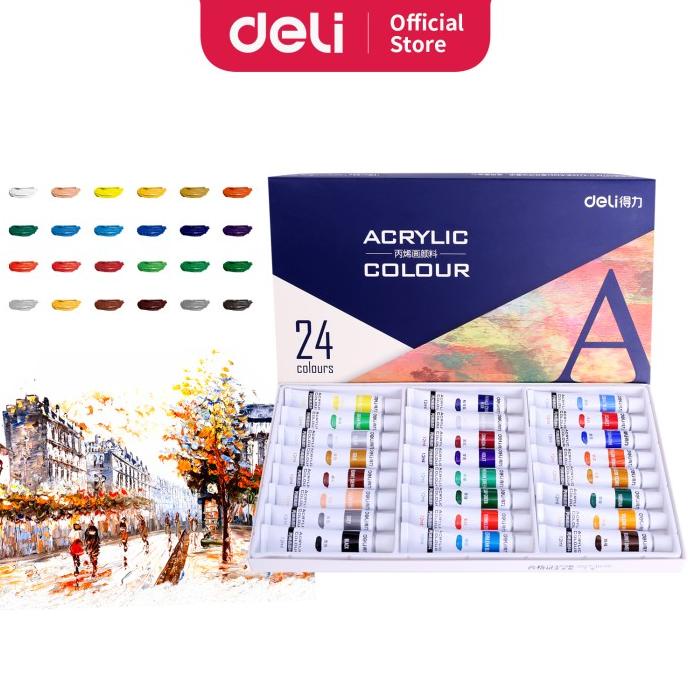 

Deli 24 colors acrylic paint paste delicate and the brush 73858