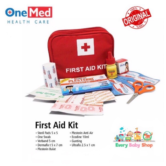 ONEMED Kotak P3K Tas Merah Lengkap - First Aid / Emergency Kit Bag Dompet One Med Kasa Alkohol dll