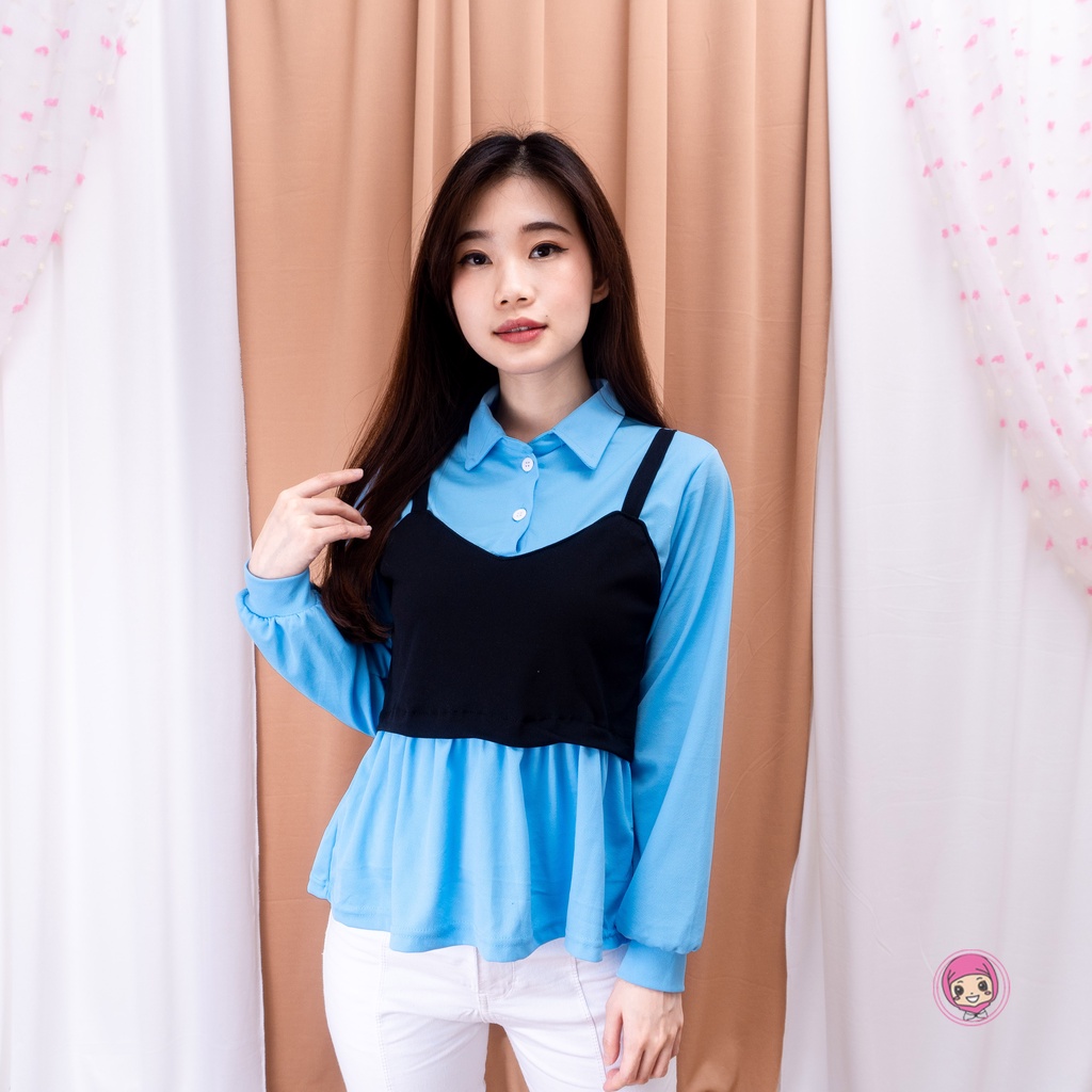 SELAL BLOUSE WANITA - BLOUSE KOREA - ATASAN WANITA - PAKAIAN TERLARIS - KOREAN STYLE-BIRU
