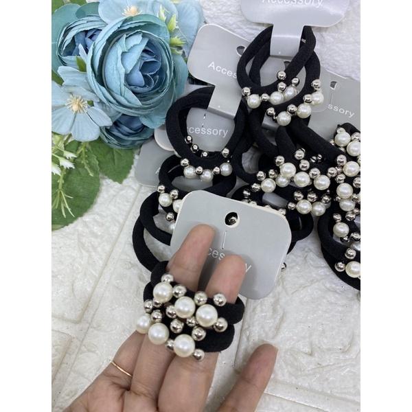 IKAT RAMBUT KUNCIR RAMBUT isi2pcs KUNCIRAN MUTIARA KARET ELASTIS-Mutiara Putih