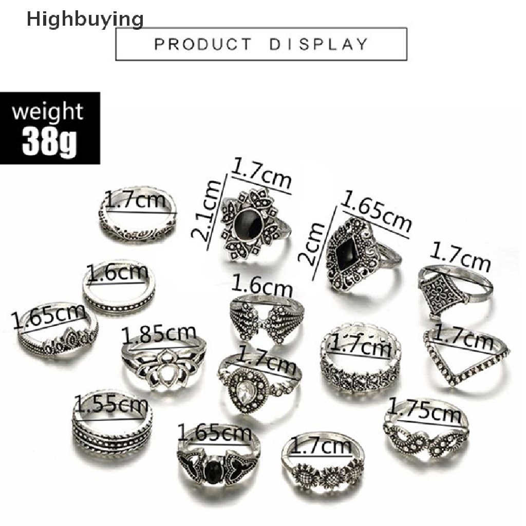 Hbid 15Pcs / set Cincin Gaya Punk Gothic Vintage Untuk Pria / Wanita