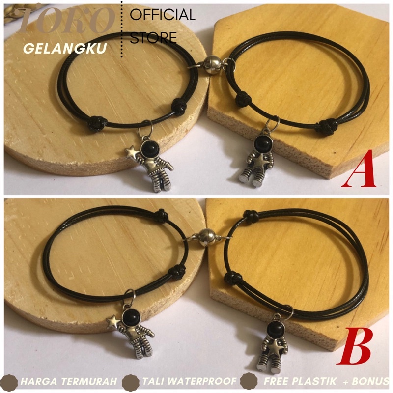 (2 Gelang) Gelang Astronot bintang Magnet Premium / Gelang Tali waterproof Kuat / Gelang wanita pria / Gelang couple sahabat dan pacar / Real Pict