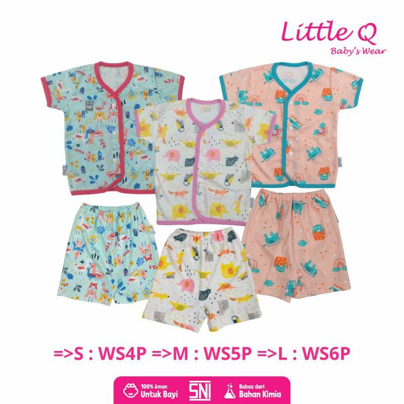 LittleQ stelan baju pendek kancing depan dan celana kotak print