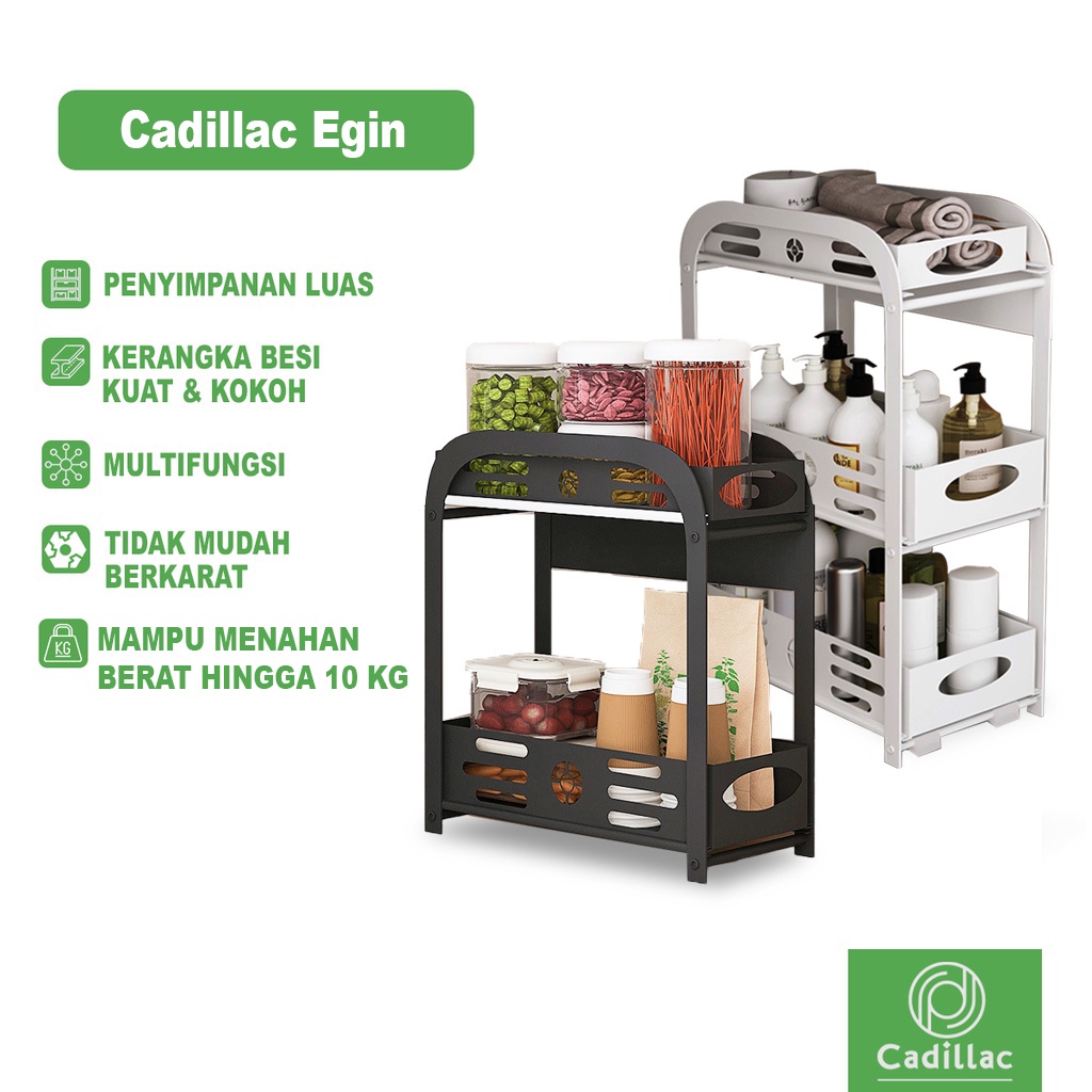 HomiHomi Cadillac Egin Rak Penyimpanan Dapur Kamar Mandi Susun Serbaguna Rangka Besi Kokoh CDLC013
