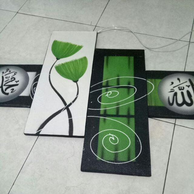 Lukisan Kaligrafi Abstrak Bunga Ss55 Hijau Hiasan Dinding Dekorasi Rumah