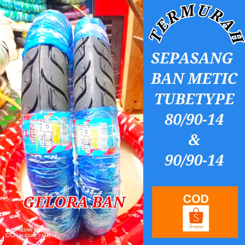 paket hemat sepasang ban montor metic 80/90-14 dan 90/90-14 non tubeless ban honda beat vario spacy 