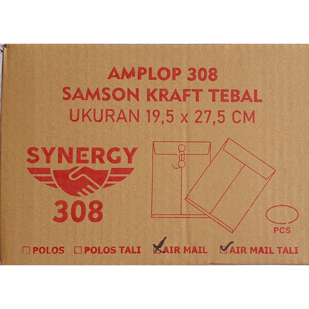 100 Lembar Amplop Coklat Synergy Airmail Tali 308 Uk 19,5 x 27,5 - Amplop Airmail Tali 308 Synergy