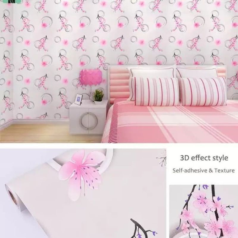 COD ( BAYAR DI TEMPAT ) Wallpaper Sticker Dinding Bertekstur Salur Daun Ungu Pink Putih Cream Biru Abu Hitam Navy Hijau Tosca Kuning Merah Coklat Salur Bunga Batik Batu Bata 3D Kotak Segitiga minimalis Baju Celana Sendal Kaos Gamis Celana Dalam Kosmetik-BUNGA SEPATU PINK