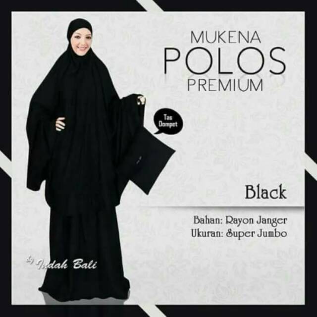 Best Seller/Mukena Polos Premium Warna Hitam/Black/Katun Rayon Kualitas Premium/Dompet Exclusive