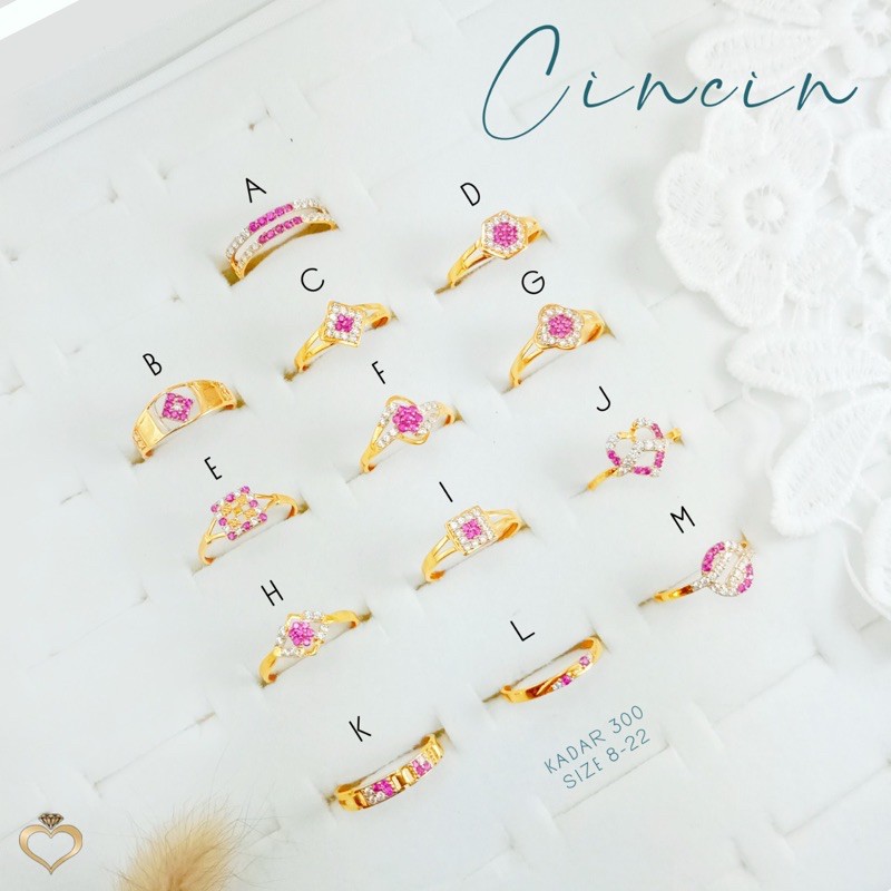 (KADAR 300) Cincin simple wanita emas asli kombinasi batu warna