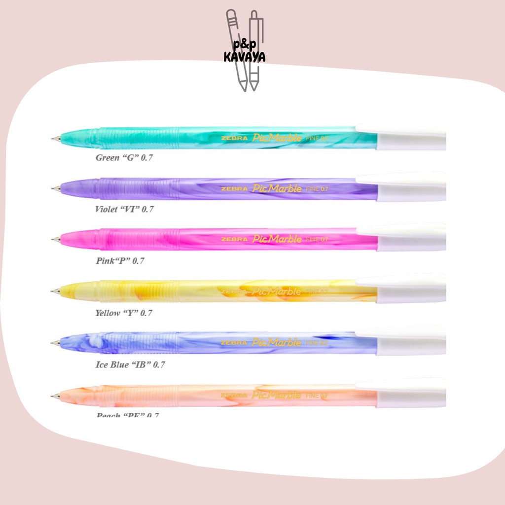 

Ballpoint Zebra / Gelpen Pic Marble 0.7 mm Body Warna Kramik