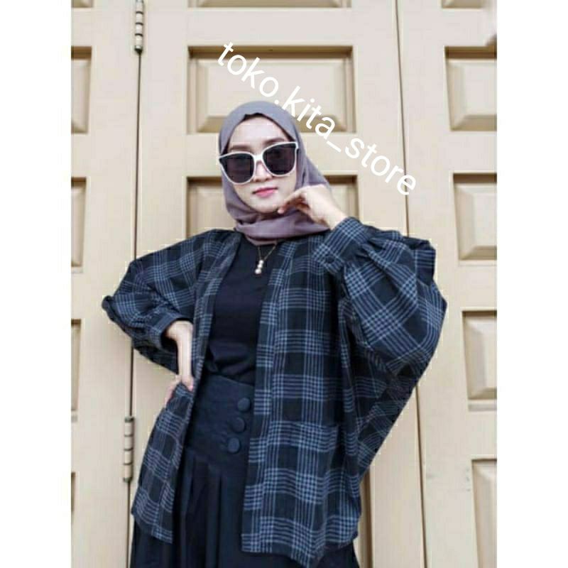 Outer Balon Grid Flanel Cardigan Ballon Outher Cardy Oversize