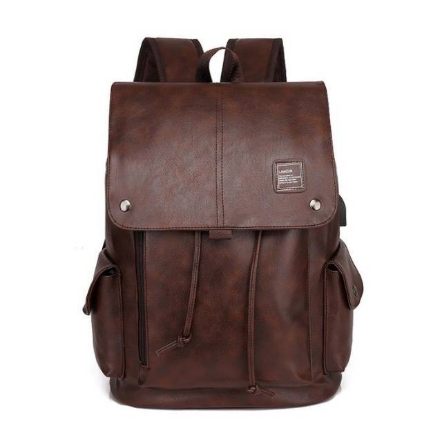 Tas Ransel Kulit Pria Punggung Backpak USB Port Import