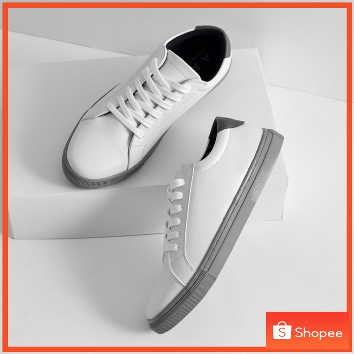 Sepatu Sneakers Pria Wanita Casual Kulit Putih Kasual Simpel Cowok Cewek Ori - Victor WhiteGrey