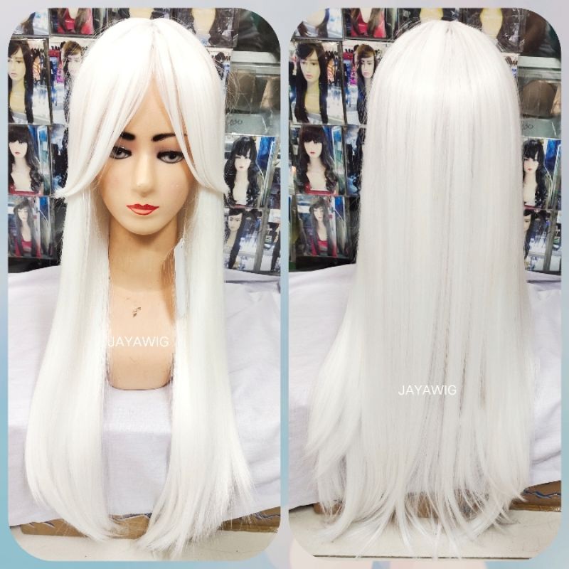 Wig Rambut Palsu Lurus Panjang Warna Putih