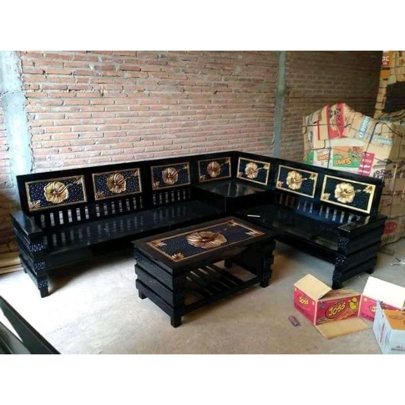 kursi tamu sudut minimalis ukir kayu jati modern klasik furniture mebel jepara