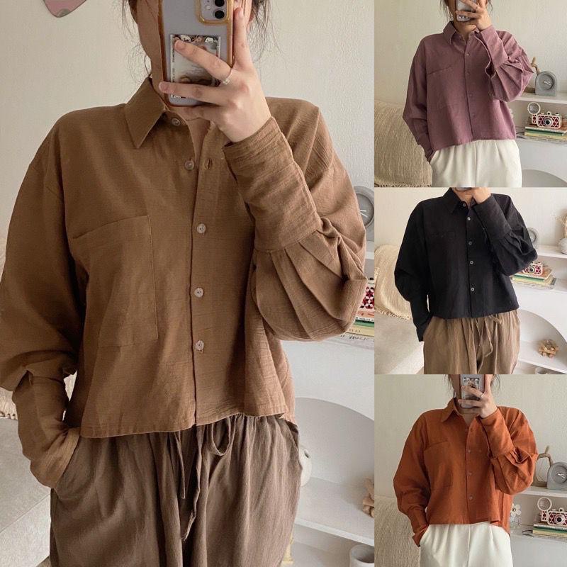 BEFAST - ZRX OOTD Blouse Wanita NICOl / LYDIA TOP BLOUSE / Pakaian Crop Kemeja Wanita / Atasan Lengan Panjang / Fashion Wanita Modis / Terbaru 2022 / Kemeja Polos Casual / OOTD Remaja ABG Kekinian / Kemeja Outer Crop