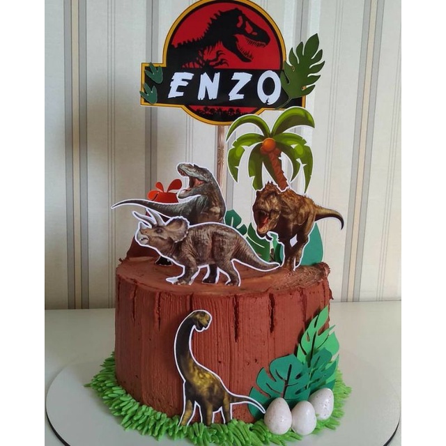 Topper cake kue jurassic park dinosaurus free custom nama dan ucapan