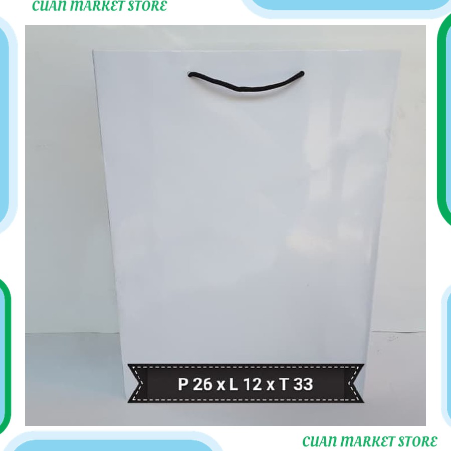 

paper bag putih P26 x L12 x T33 ( harga perlusin) Kualitas Premium