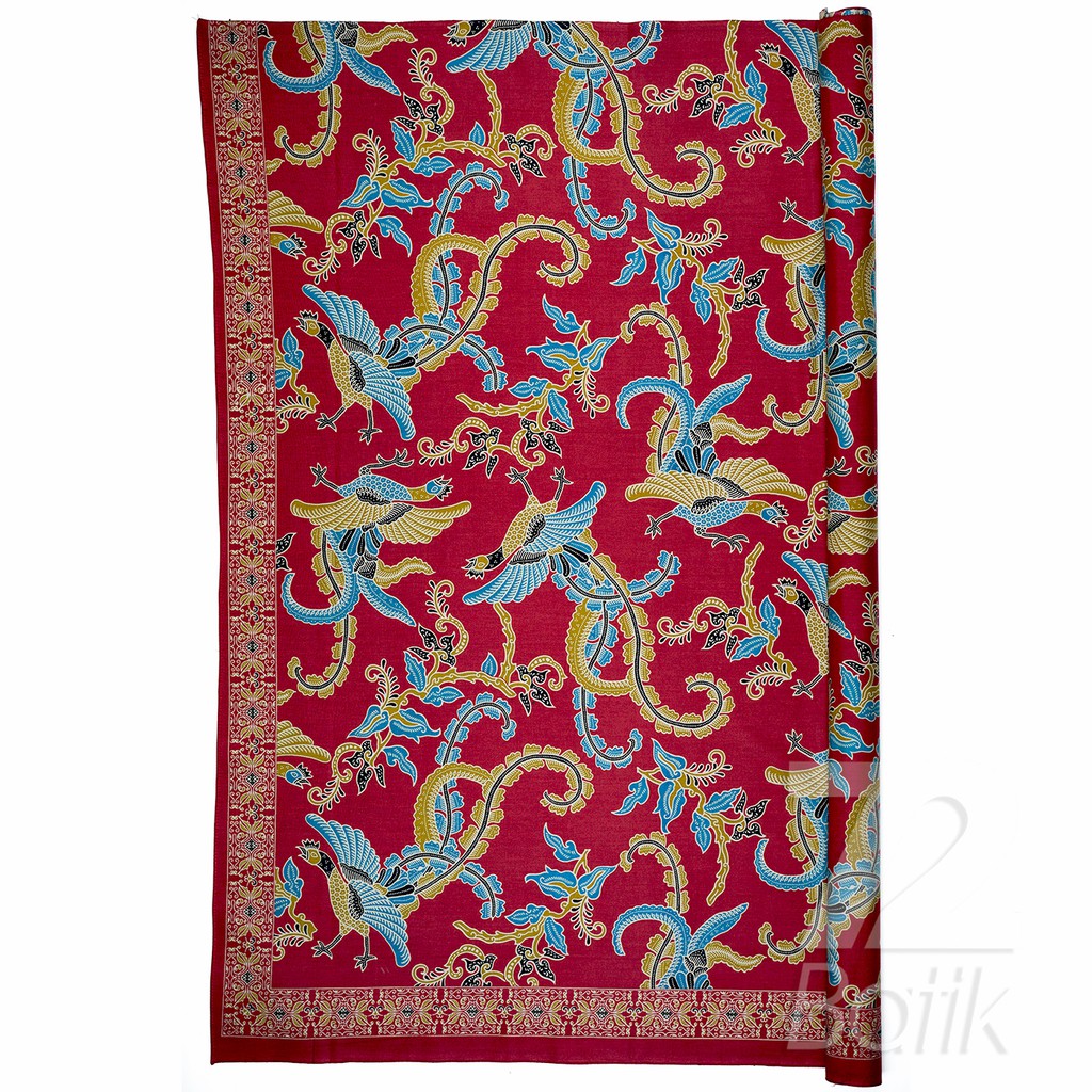 KAIN BATIK KATUN Premium Motif Burung Warna Merah Kuning Biru 727554 Cap 72 Jarik Jarit Samping Kebat Panjang Batik Katun Modern Premium Bahan Seragam Batik Pernikahan Kantor Keluarga Murah Kamen Jadi Batik Bali Lembaran