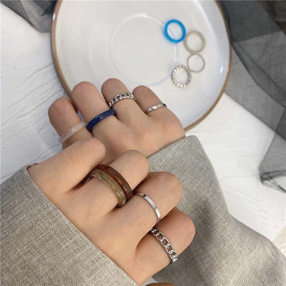 Needway Cincin Logam Set Kepribadian Temperamen Wanita Rantai 4pcs Perhiasan Fashion Korea