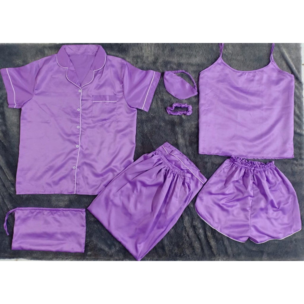 SET PIYAMA SATEN PREMIUM 7IN1 & RAYON 7IN1 READY STOK Kyoro Beauty 7 in 1 - celline-LILAC