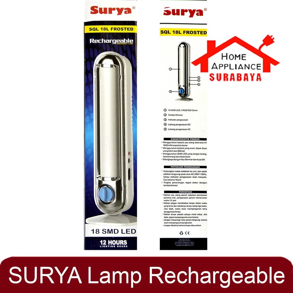 Lampu Darurat - Emergency Lamp Senter Portable Surya 18 SMD LED Frosted Rechargeable SQL 18L - SQL 18 L