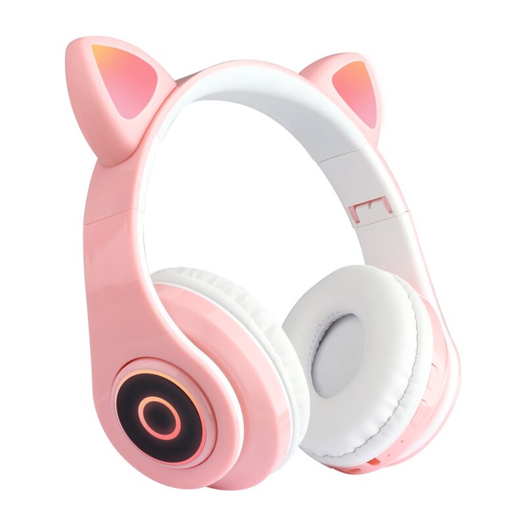 Headphone Headseat Cat Ear Cute Wireless Bluetooth Build in Mix LED Extra Bass Mic Wireless VZV-B39