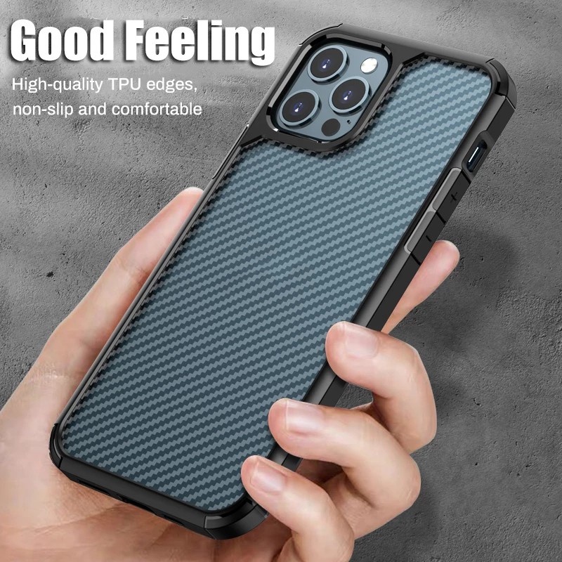 Soft Case Pelindung Bahan Carbon Fiber Transparan Untuk Iphone 11 12 Pro Max X Xs Max Xr 7 8 Plus Se 2020 12 Minicase